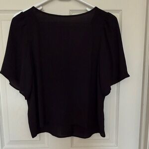 LOFT Black Short-Sleeve Flutter Blouse